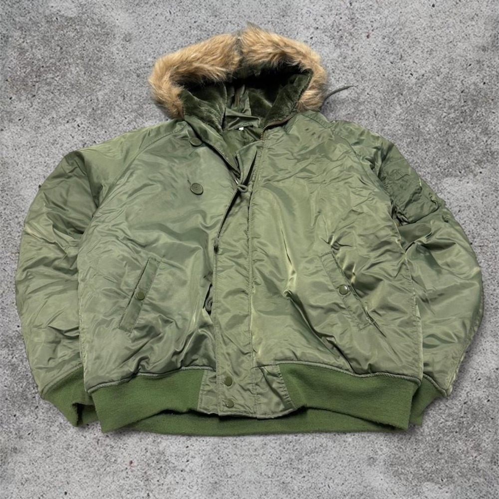 Vintage military fur hooded bomber jacket